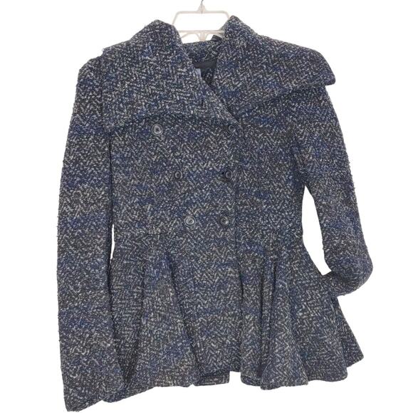 Free People Patricia Peplum Coat Knit Double Breasted Navy Blue Womens Size 6 - Picture 1 of 9